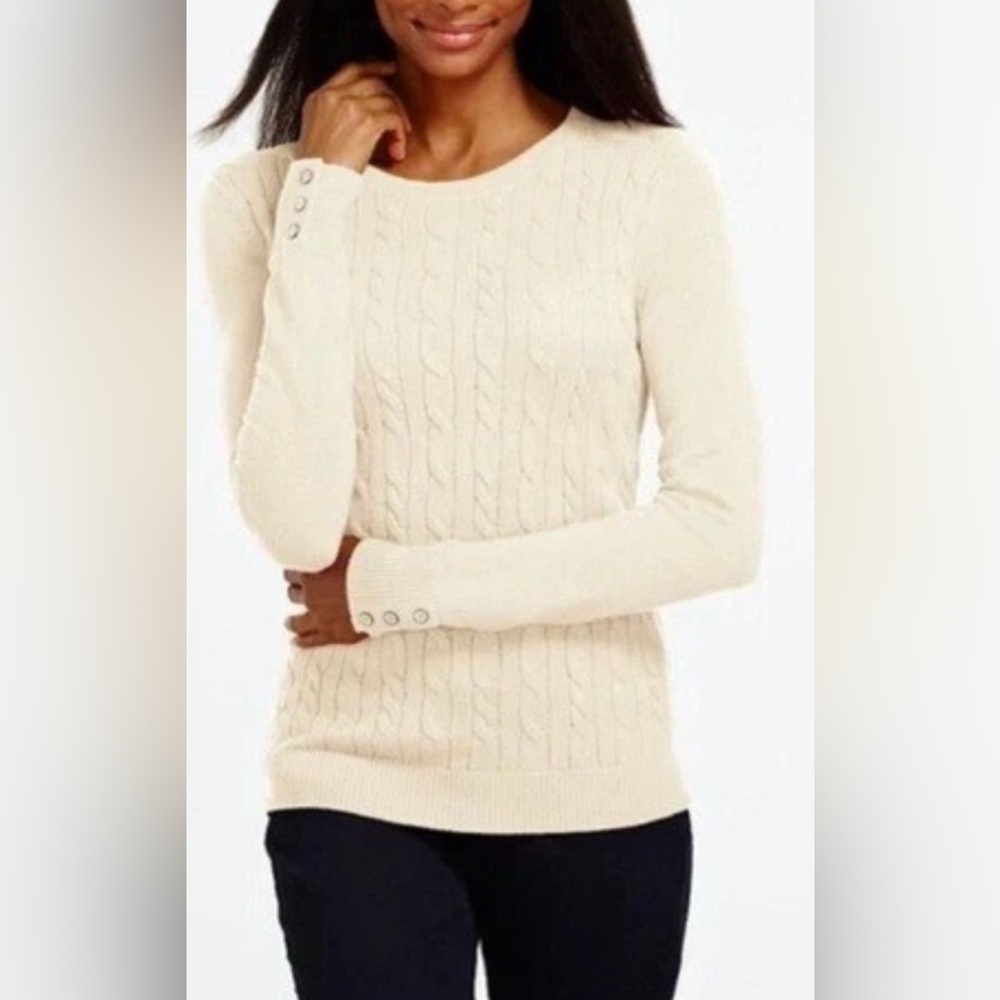 Talbots Cream Winter White Lambswool Blend Cable Knit Crewneck Sweater Sz XL